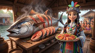 Big Tuna Fish Cooking | Feeding the Village Community in a Floating House