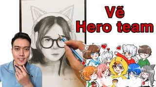 Vẽ các thành viên của hero team, mèo simmy, sammy Đào...