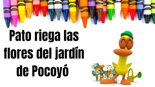 Colorea a PATO regando el jardín de Pocoyó 🦆🥀🌻🌺🧒🌈