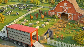 Farm Country - Barnyard Animal Transport Adventure with Gorilla and Monkey | Farm Diorama