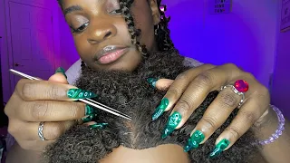 ASMR Relaxing Scalp Check & Hair Braiding on Thick Hair 💆🏾‍♀️