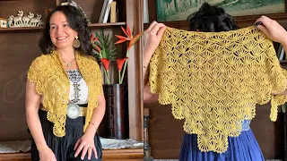 CHALINA De Bambú TEJIDA a CROCHET, EXCELENTE PARA REGALOS 🎄🎁🎄Puntos de frente en abanicos