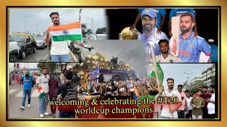 Welcoming & celebrating the #t20worldcup champions 🇮🇳🏆 | Indian cricket team | marine | Arbaaz99