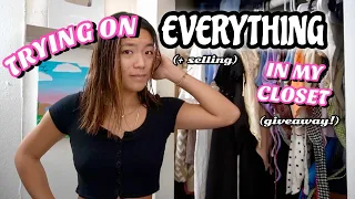 TRYING ON EVERYTHING IN MY CLOSET (declutter to move across the country) *GIVEAWAY*