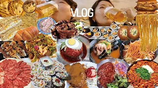 만칼로리 급으로 먹은 부산 먹방 브이로그(성게김밥 밀면 부산빵투어(초량온당 옵스) 도날드떡볶이 돈까스 조개구이 쫄면 한우 해물라면 오리불고기 파전 짜파구리) Mukbang VLOG