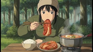 Cozy Solo Camping in the Lush Forest: Making Warm Ramen with a Fluffy Friend | Ghibli-Style ASMR