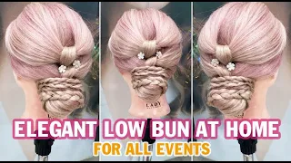 Perfect & Elegant Low Bun Hairstyle With Braids for All Events | Easy DIY Hairstyle at Home