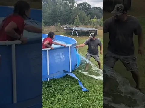 Frustrated with the kids, he destroyed the swimming pool 😳