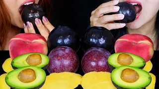 EATING ASSORTED FRESH FRUITS (DONUT PEACHES, AVOCADO, BLACK PLUMS, RED PLUMS, MANGO) JUICY SOUNDS 먹방