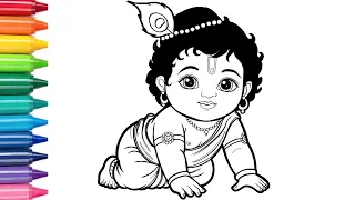 Cute Bal Gopal Drawing | Baby Krishna Coloring For kids 