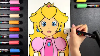 How to Draw PRINCESS PEACH | Step by Step Drawing Tutorial | Posca Markers