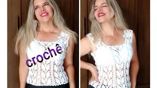 Regata em crochê folhas