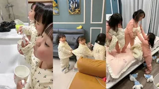 三胞胎睡前是什么样的？互相帮忙画面太有爱了😘#家有萌娃 #三胞胎vlog #爸爸帶娃記 #lovelybaby #lovelygirl