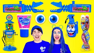 ¡COMER SOLO ALIMENTOS AZULES POR 24 H! “Muk-bang” sobre el último en PARAR de comer por 123 GO! BOYS