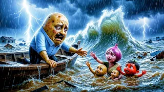 ALOO APNE BACCHON KO IS BHYANKAR TOOFAN SE BACHA PAYEGA? 😭💔 Animation kahani 4K