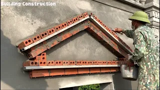 Construction Techniques For Finishing Diagonal Roofs On Window Frames Using Bricks And Cement