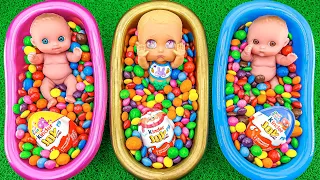 Very Satisfying ASMR | Mixing Candy in 3 Gold BathTub with Magic M&M's Slime & Cutting Skittles