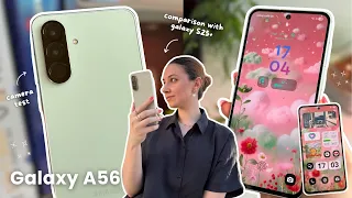 Samsung Galaxy A56 (olive) 🫒✨ aesthetic unboxing, Galaxy S25+ comparison, set up & camera test