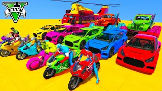 SUPERHERO With SPIDERMAN CARS Race on CITY Rampa ! SUPERHERO HULK Iron Man Racing Car Stunt  - GTA 5