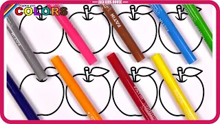 ( Fruits ) Apple and BIG Watercolor Coloring / Glitter Apple  / Akn Kids House