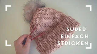 SUPER EINFACHE MÜTZE STRICKEN | NUR RECHTE MASCHEN | FÜR ANFÄNGER