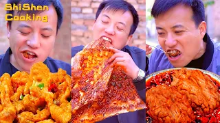 Eating Pig Offal &Pork Recipes 1.0 🐷| Village Funny Mukbang |  Grilled Stone Food | Wild Cooking #石神