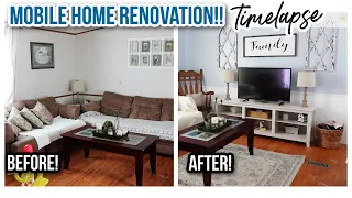 MOBILE HOME RENOVATION TIMELAPSE | LIVING ROOM MAKEOVER W/ BEFORE & AFTER!