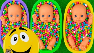 4 Minutes Satisfying with Full of 3 Rainbow BathTubs Candy with M&M's & Magic Slime Cutting Video 11