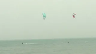 Kiteboarding in Kuwait , Kite Surfing in Kuwait  kiteboard surfer almost hit by a speed boat