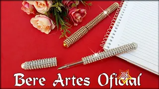 Como fazer caneta de strass/linda e fácil😍how to make strass caneta