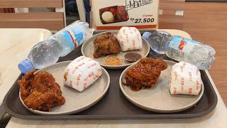 dinner with my family eating fried chicken