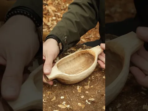 Carving birch bowl near my bushcraft hut 🛖🌲 #diy