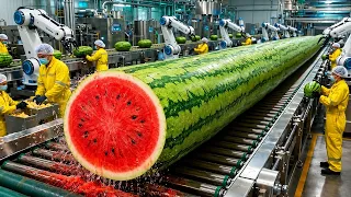 Inside a Modern Watermelon Processing Plant: From Whole Melons to Sweet Red Juice (Full Process) USA