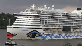Shipspotting Passenger Cruise Ship AIDAPRIMA departing Hamburg Germany on July 29, 2023 to Norway