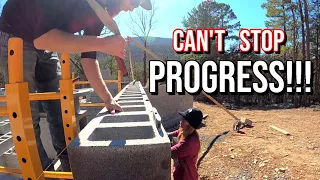 Cant Stop PROGRESS| Professional Advice| Couple Builds Block Basement for Cabin In The Woods