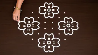 Simple 10-2 Dots Rangoli with Easy Flower Kolam Designs and New Muggulu