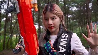 Nerf War Movies : Super S.W.A.T Girl Using Nerf Gun Attack Rebel Leader Red Shirt Rescue Nerf War