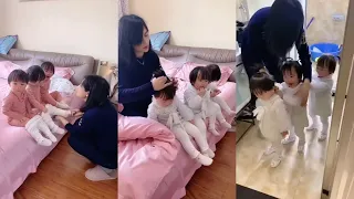 三胞胎宝宝起床啦😂看妈妈是怎么照顾宝贝们的~#家有萌娃 #三胞胎vlog #爸爸帶娃記 #lovelybaby #lovelygirl