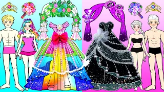 [🐾paper diy🐾] Rainbow vs Black Bride Makeup & Dress Up Papercraft | Rapunzel Compilation 놀이 종이