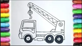 menggambar dan mewarnai mobil truk crane untuk anak tk, paud dan sd