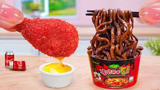 Best Korean Street Food 😍 Miniature Black Bean Noodle Fried Chicken Cheetos | Tina Mini Cooking