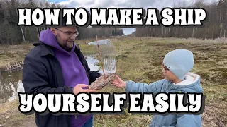 DIY Mini Boat from Pine Bark 🌲⛵ | Built with a Camping Knife + Tested in a Pond!