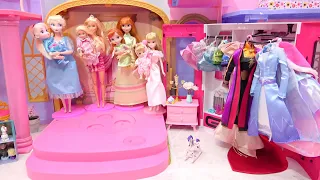 Princess Barbie Moring Dress up ✨ アナ雪 プリンセスお姫様 パジャマ ベットルーム朝食からの一日 エルサ バービー人形 着せ替え ドレスに大変身