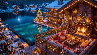 Soft Christmas Piano 🔴 Live Lakeside Cabin Fireplace Music for Relax & Sleep
