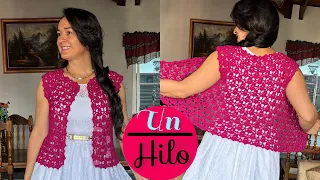 Chaleco a crochet en un hilo 🌺Punto de mariposa 🦋 facil y Rapido