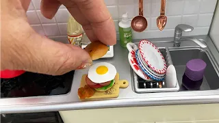 MINIATURE COOKING HOW TO MAKE Egg Hamburger | Re-Ment Stop Motion Cooking Mukbang Mini Kitchen|보라미TV