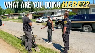 ANGRY neighbor CONFRONTS me and CALLS the COPS while cleaning a yard