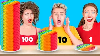DESAFÍOS DE COMIDA GIGANTES VS. DIMINUTA || Comida sin fin durante 24 horas de 123 GO Like!