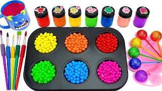 Satisfying Video l How to make Rainbow Glitter Lollipop Candy with Play Doh Slime Cutting ASMR