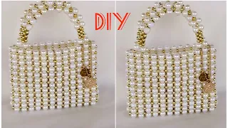 How to make a beaded pearl bag//pearl beaded handbag//bead purse //diy how to make your own beadbag